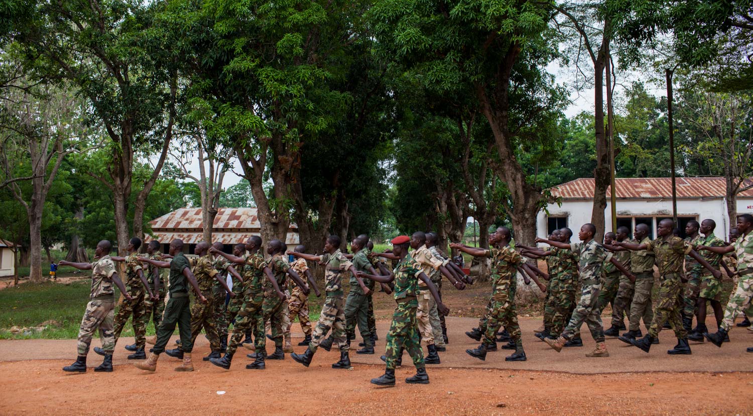 A patrol and Anti-Balaka roadblock takedown with Rwandan African Union soldiers, in Bangui, CAR. USHMM/Michael Christopher Brown, 2014.